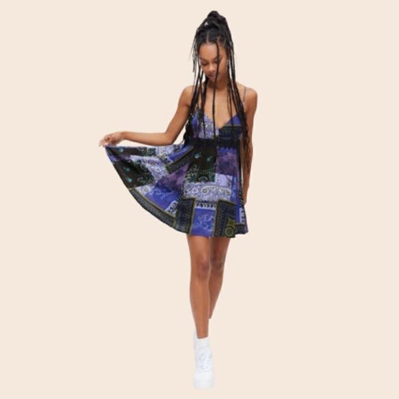 UO Dark Blue Azalea Lace Inset Frock Dress Size Small NWT - Picture 2 of 13